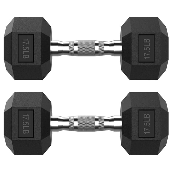 17.5LB Rubber Hex Dumbbell Pair - Non-Rolling, Non-Slip Grip Dumbbells for Home Gym, Strength & Conditioning Workouts