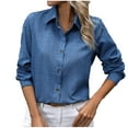 thumbnail image 2 of Blmnix Wrinkle Free Womens Button Up Shirts Solid Color Blue Ladies Tops and Blouses Long Sleeve V-Neck Tees, 2 of 5