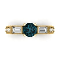 2.33 ct Round Cut Natural London Blue Topaz Three-Stone Engagement Ring for Women in 18K Yellow Gold