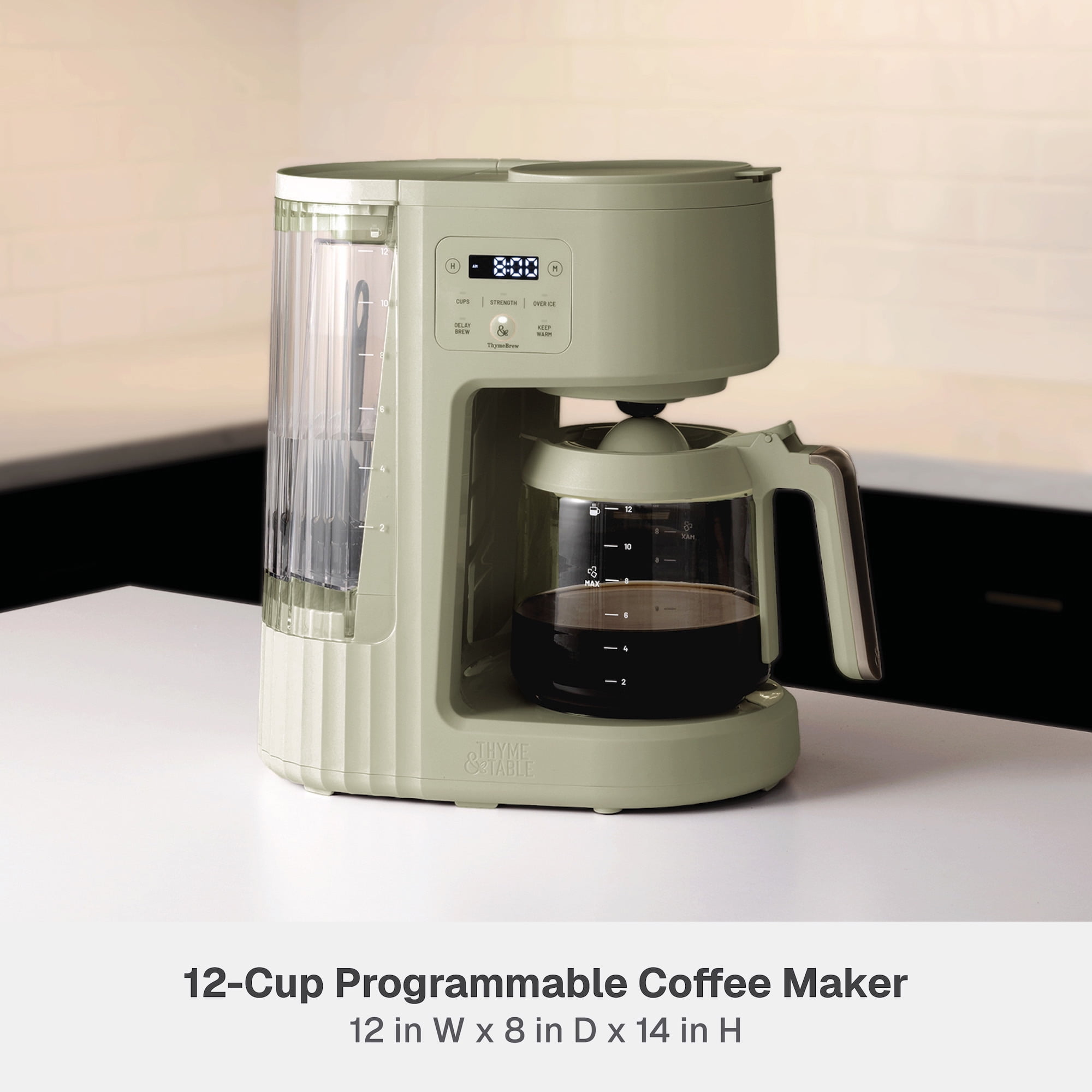 Thyme & Table 12-Cup Programmable Drip Coffee Maker with 60oz Water Reservoir, 4 Brew Modes, and Warming Plate, Eucalyptus Green