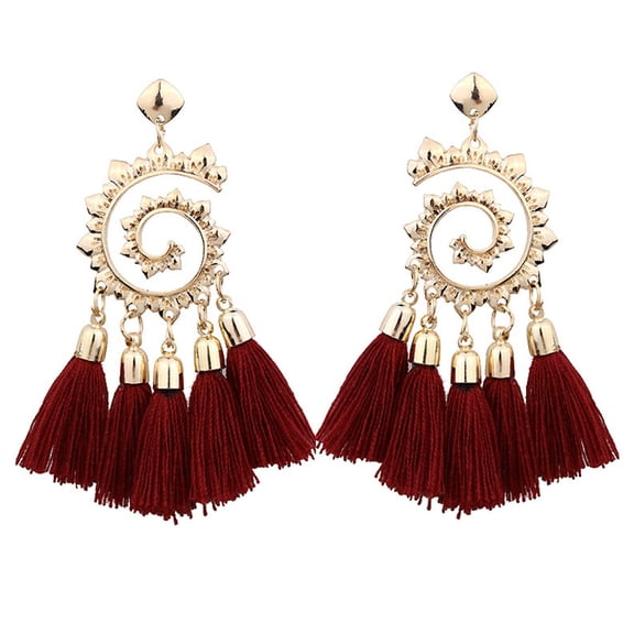 AYYUFE Bohemian Women Spiral Pendant Thread Tassel Dangle Drop Earrings Jewelry Gift Alloy, Tassel Red