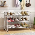 thumbnail image 2 of 3-Tier Stackable Shoe Rack, Expandable & Adjustable Shoe Shelf Storage Organizer, Metal Mesh, Gold, 2 of 5