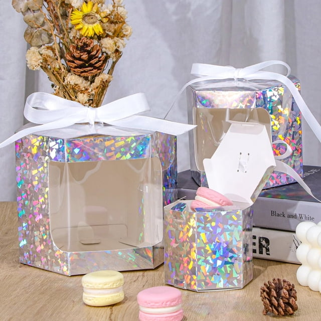 Caja de regalo con ventana Visual, caja de papel kraft con ventana blanca simple, color sólido, embalaje de regalo pequeño para vacaciones, cinta de ventana, caja de dulces
