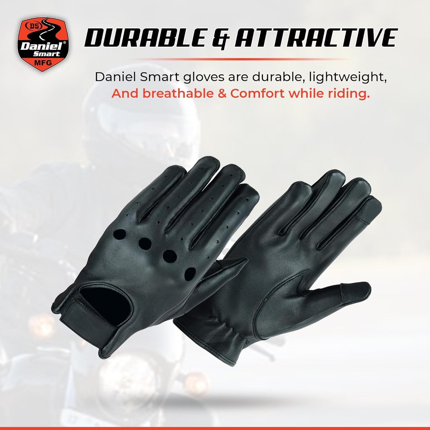 Daniel Smart Deerskin Leather Gloves – Unlined Motorcycle Gloves with Knuckle cuts Out and Touch Screen Fingertips