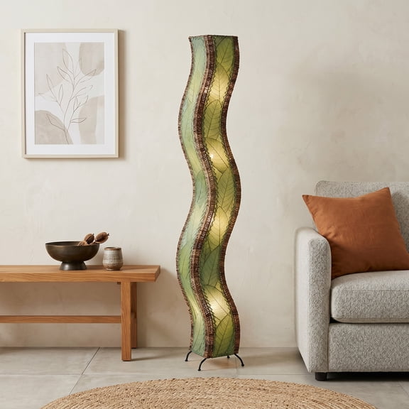 Eangee Home Design Wave Giant Floor Lamp, Shade Made Of Cocoa Leaves, 13x10x72 Inches