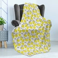 thumbnail image 4 of Lemons Soft Flannel Fleece Blanket, Sketched Illustration of Lemons on Horizontally Parallel Crooked Lines, Cozy Plush for Indoor and Outdoor Use, 60" x 80", Black White and Yellow, by Ambesonne, 4 of 5