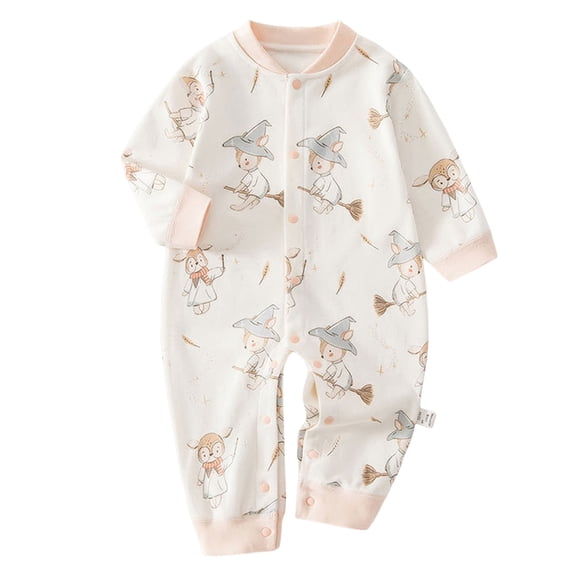 Akiihool Newborn Pajamas Girl Baby Girl Long-Sleeve Side Snap Bodysuit for Winter Light Pink,6-9 Months