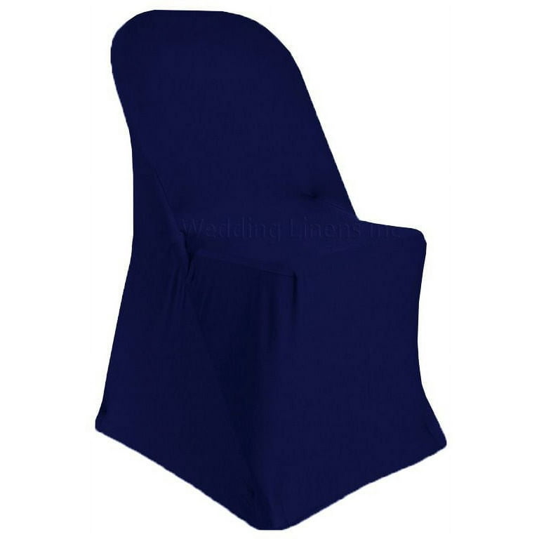 Wedding Linens Inc. (2pcs) Premium (200 GSM) Spandex Stretch lycra Fitted Folding  Chair Cover Event Chair Covers For Wedding Party Catering - Navy Blue 
