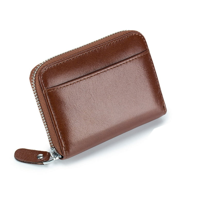 Small leather men's wallet with zip pocket for change