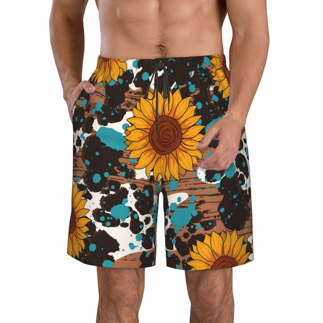 Balery Vintage Sunflowes Traje de Baño Estilo Hawaiano para Hombre, Shorts de Secado Rápido con Bolsillos-XX-Large