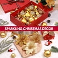thumbnail image 5 of Ayieyill 92Pcs Christmas Tree Ornaments Includes Poinsettia Christmas Flowers, Ball Ornaments, Artificial Glitter Berry Stems, Snowflake and  Icicle Drop Crystal Ornaments | Gold, 5 of 6