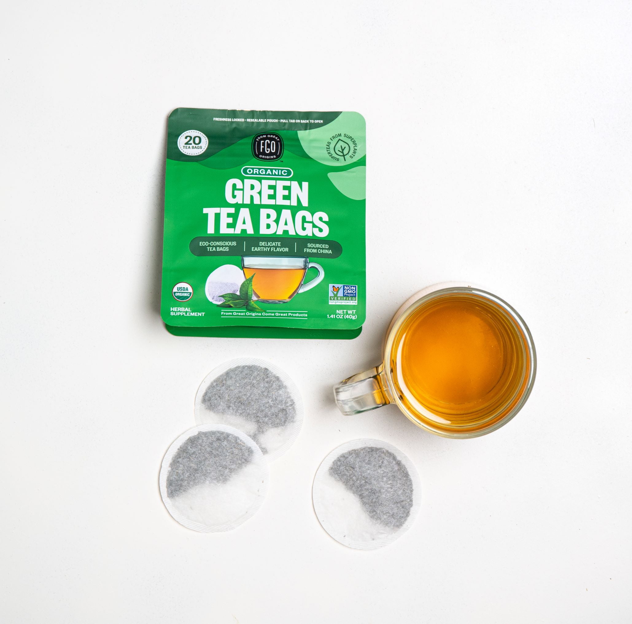FGO Green Tea, Organic, Eco-Conscious Tea Bags (20 Count)