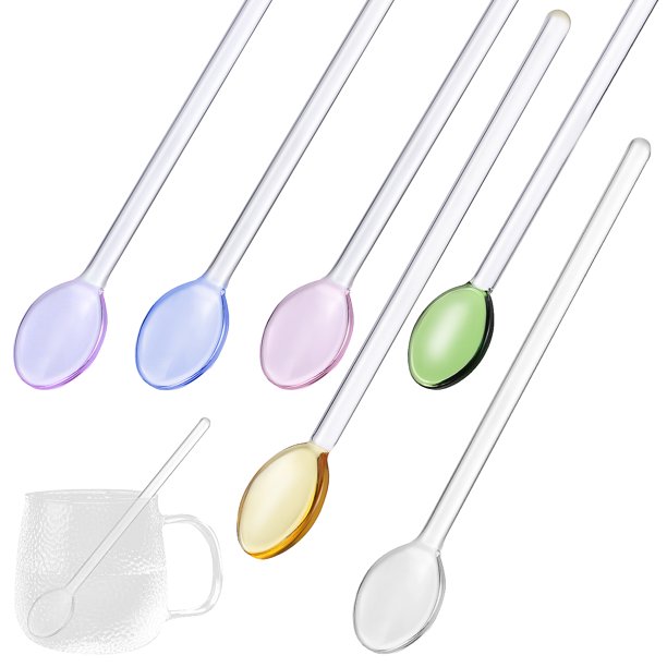 Juego de 6 cucharas de vidrio transparentes para mezclar helados y postres.
