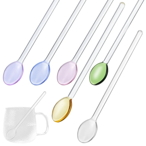 Voiceine 6pcs Glass Spoons Transparent Stirring Spoons Ice Cream Spoons Mixing Spoons Tea Spoons Dessert Spoons Stir Sticks Table Spoons