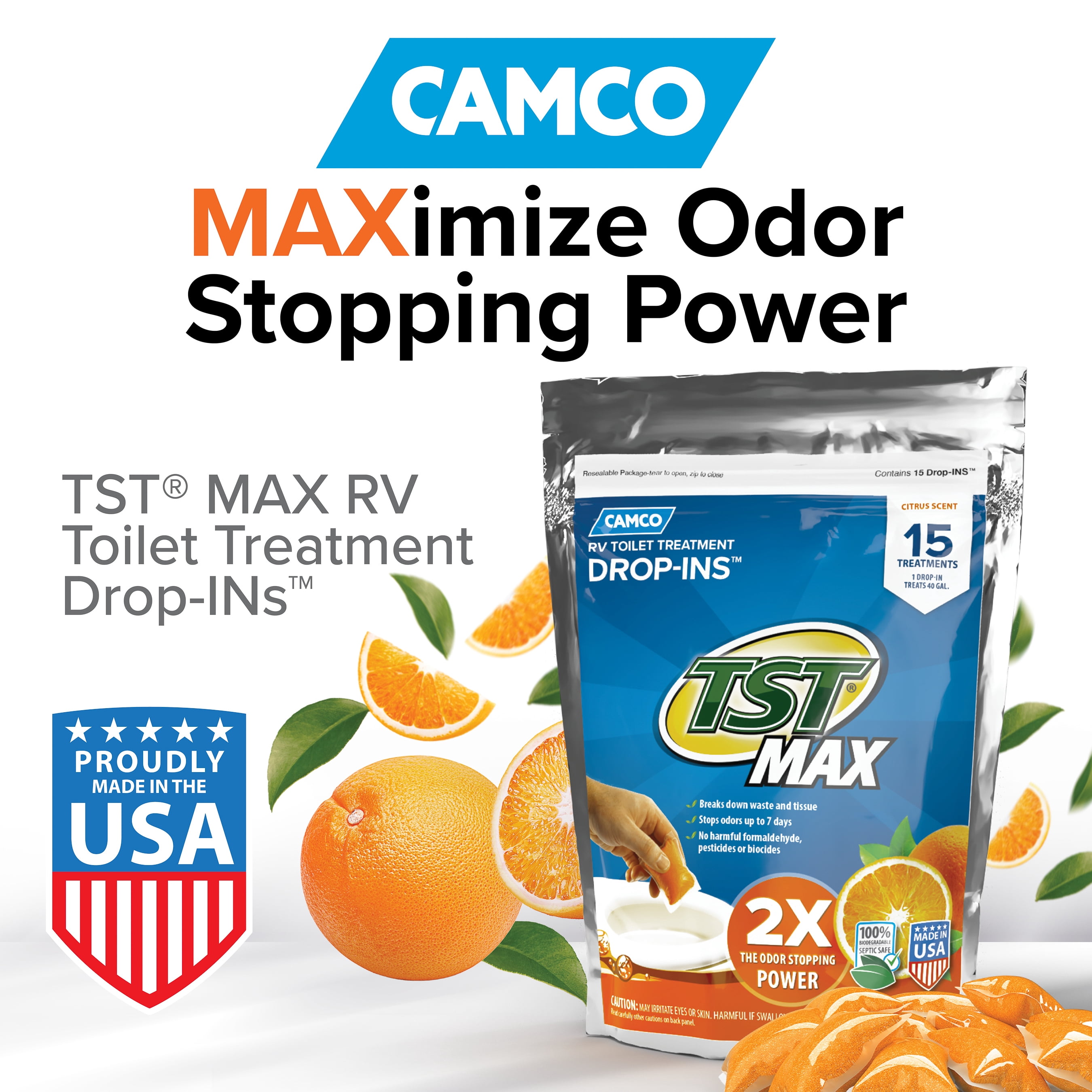 (2 pack) Camco TST RV Toilet Treatment Drop-ins, Orange Citrus Scent, 15-Pack (41189)