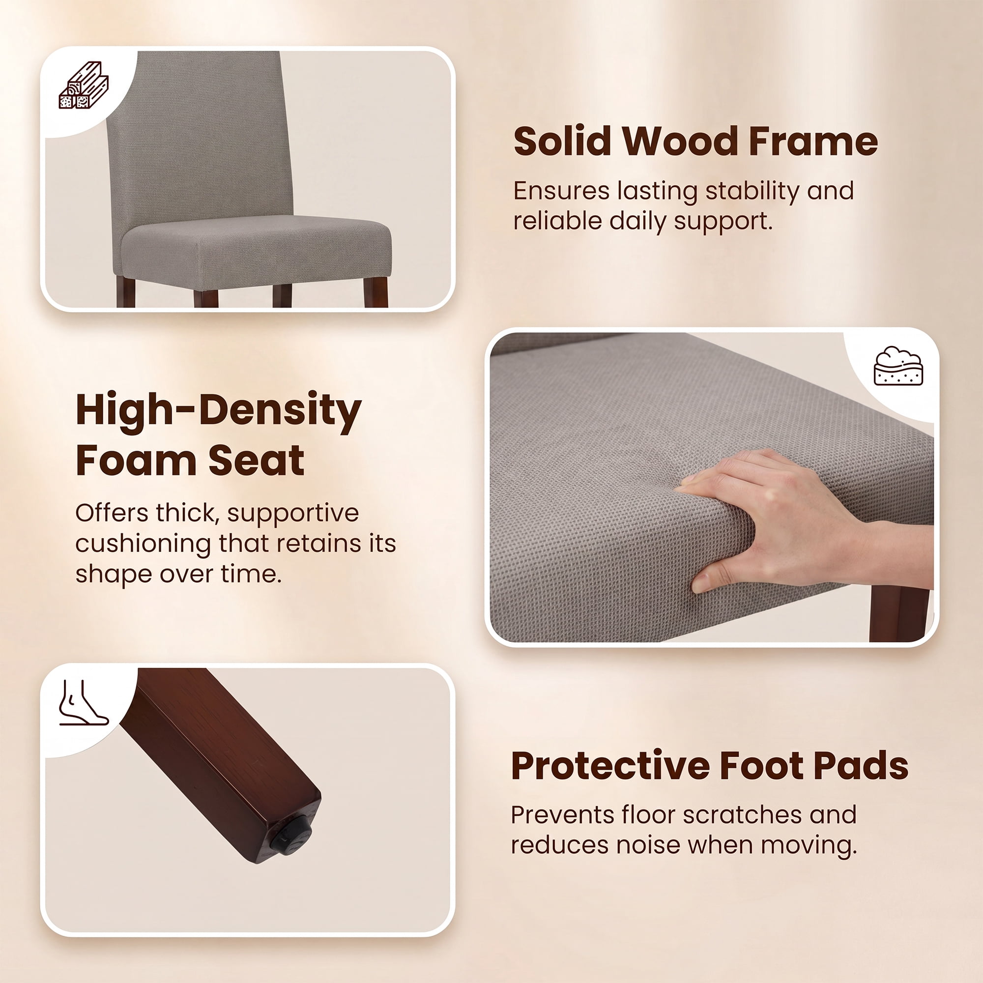 Upholstered Fabric Dining Chairs Set of 4 with Wood Legs, Modern Parsons Chairs with High Back for Kitchen, Dining Room, or Restaurant, Brown