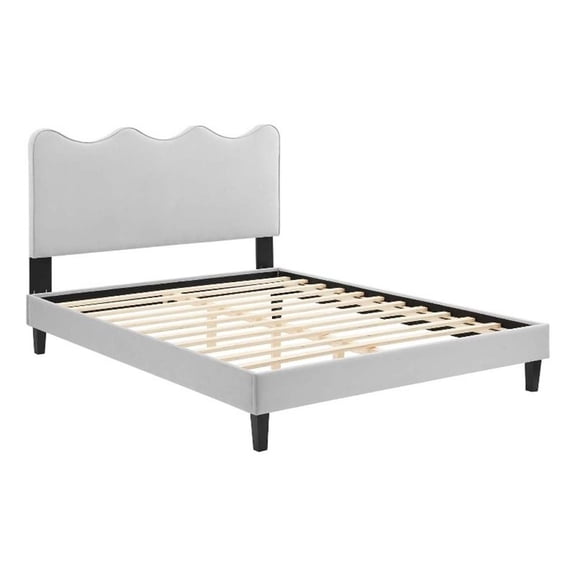 Maklaine Modern Performance Velvet King Platform Bed in Light Gray