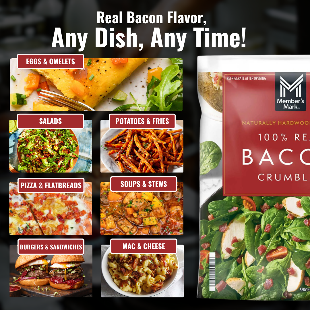 Real Bacon Bits 20 oz (2 Pack) – Cooked Bacon Crumble for Salads, Tacos, Burgers, and More – Perfect for Quick Meals, Snack Topping, and Cooking