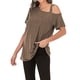 thumbnail image 4 of Camiseta de mujer Sexy con hombros descubiertos, manga corta, top de algodón retorcido, marrón, XXL AweSitey AP001289-15, 4 of 5