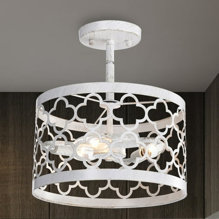 

LaLuLa White Semi Flush Mount Chandelier 3-Light Small Ceiling Light 11 Wide
