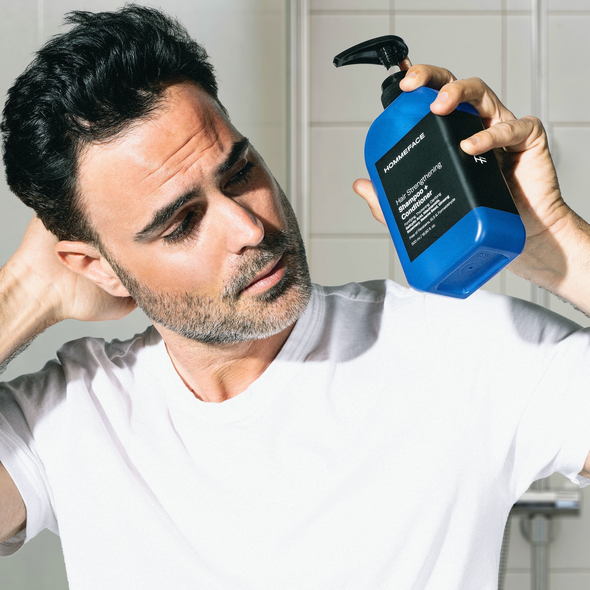 HOMMEFACE 2-in-1 Hair Strengthening Shampoo + Conditioner for Men, 16.9 fl. oz. - Hair Thickening, Scalp Exfoliating, Volumizing for Reduced Shedding, Density & Shine