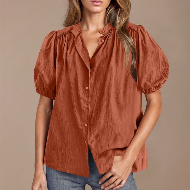 mfyjkho Tops Para Mujer, Camisa De Verano Con Botones Y Encaje Para Mujer, Manga Farol, Cuello En V, Moda Informal Tops De Gimnasio Para Mujer M