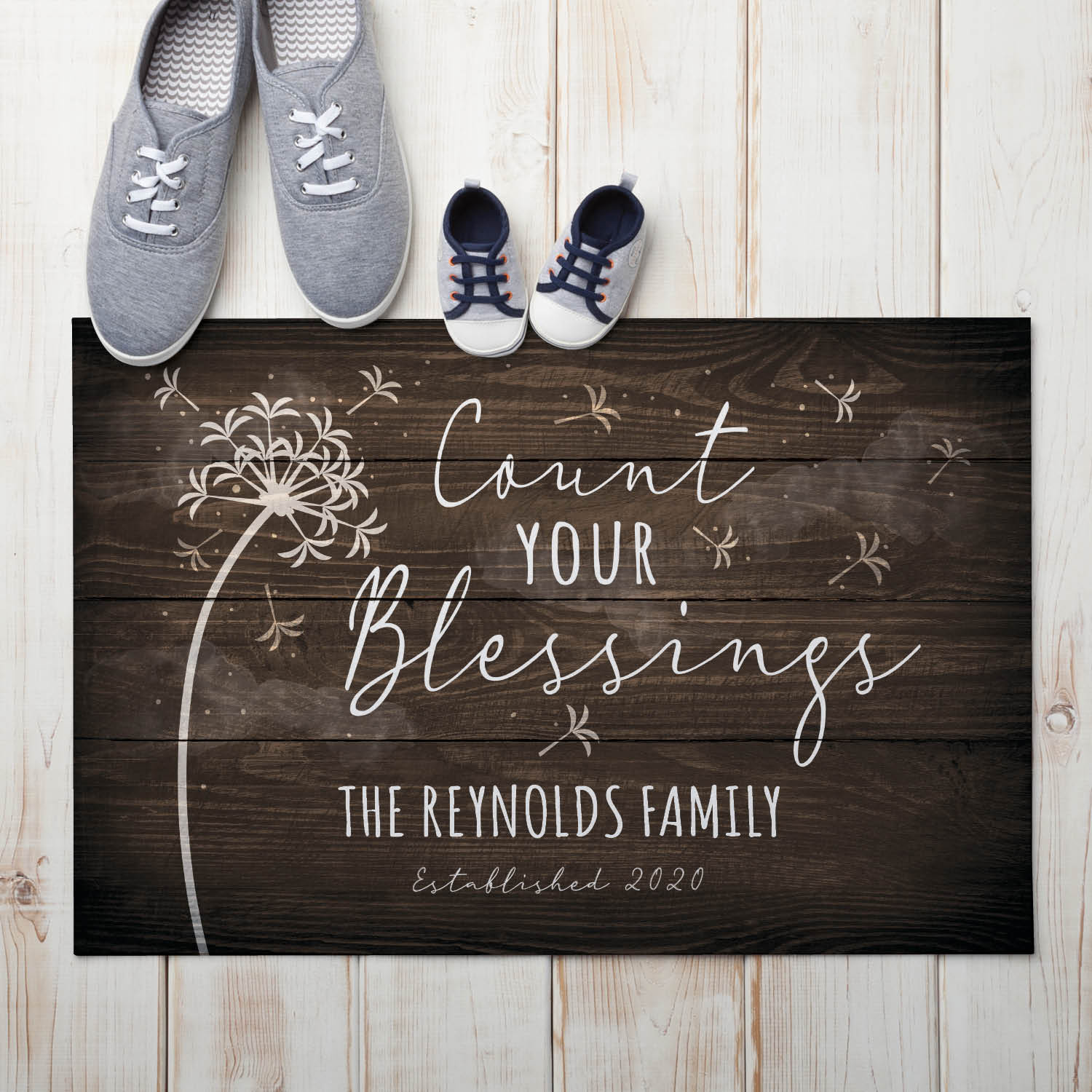Personalized Planet 27x18 Count Your Blessings Inspirational Doormat with Custom Personalization Printed on Brown Rectangular 1/4” Thick Non Slip Mat for Kitchen Hallway Deck or Porch