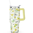 thumbnail image 2 of 40oz Yellow Lemon Pattern Stainless Steel Flip Straw Tumbler Spill Proof Travel Cup Double Wall Vacuum Insulated Coffee Mug with Top Handle, 2 of 6