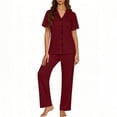 thumbnail image 1 of TaTaai Women's Short Sleeve Blouse and Pants Set V-Neck Turn Down Collar Design with Chest Pocket and Elastic Waist Trousers Solid Color Two Piece Casual Wear Gift, 1 of 6