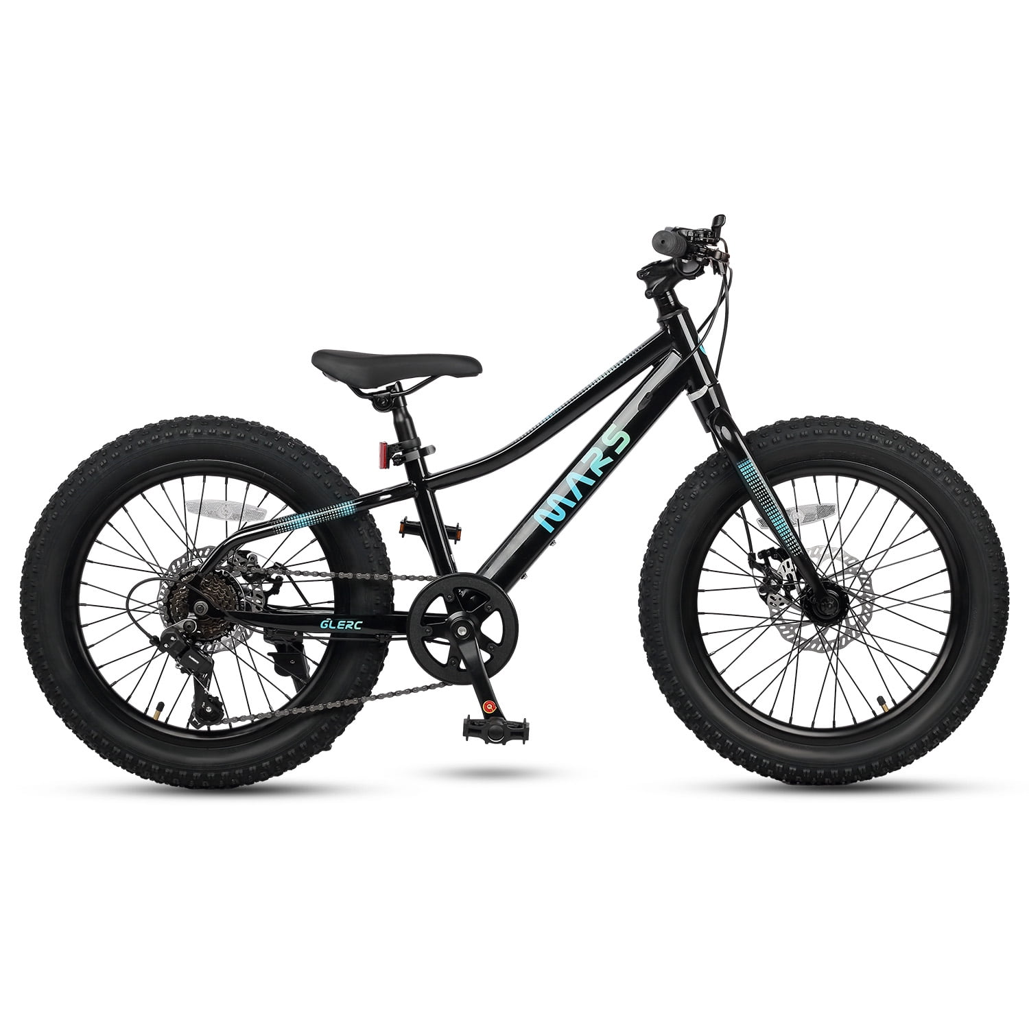 Glerc Mars Kids Mountain Bike, 20 Inch Fat Tire Bike for Teen Ages 6-12 Year Old, Bicycle with 2.8-Inch Wide Tires and 6 Speed Drivetrain,Black