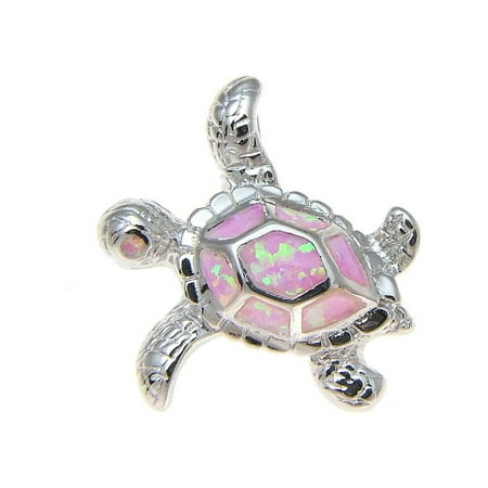 Silver Honu Sea Turtle - 925 Sterling silver Hawaiian honu sea turtle pink synthetic opal slider pendant 20mm