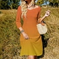 thumbnail image 3 of Orange gradient Women's 3/4 Sleeve Dresses Elegant A-Line Midi Dress Flare Summer Casual Sundress, 3 of 9