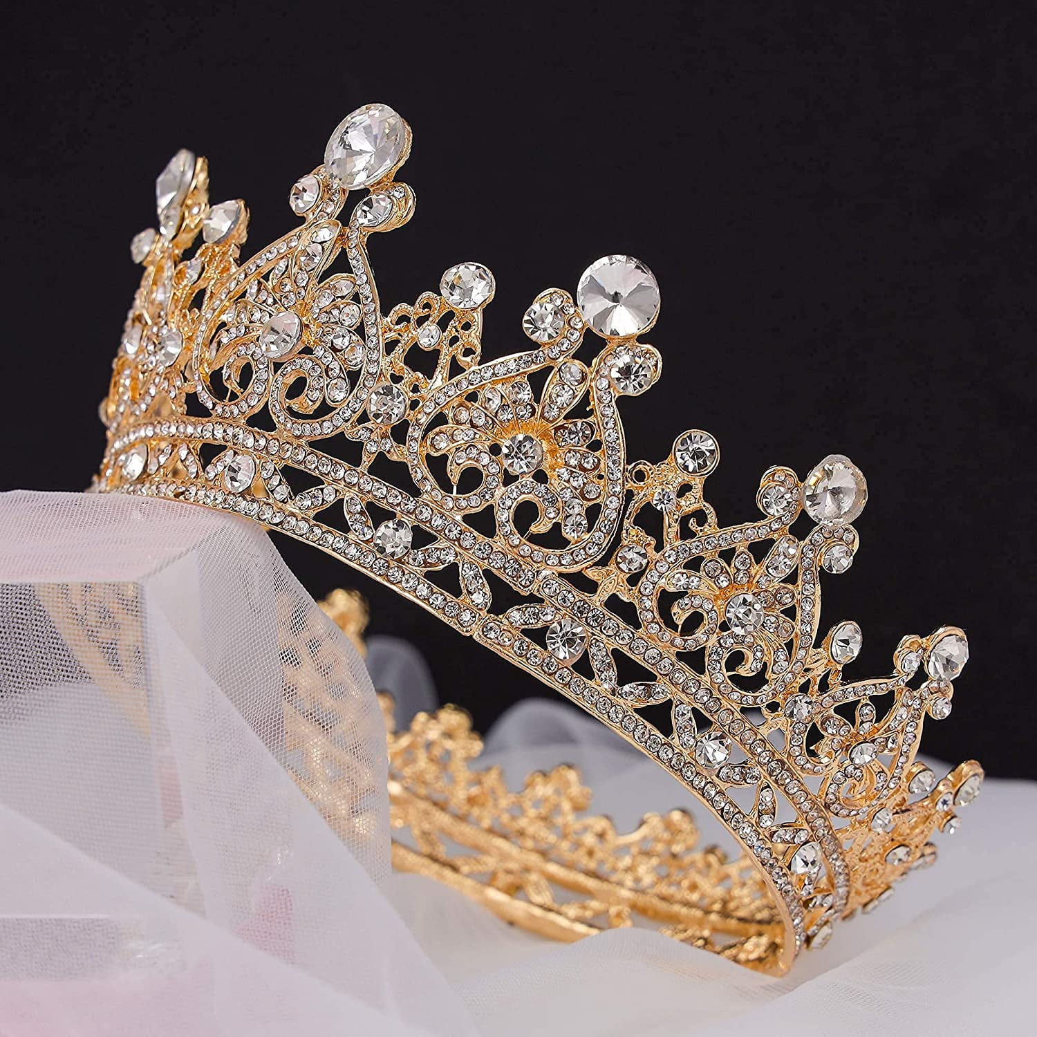Wedding Bridal Women Girls Pageant Prom Crystal Tiara Crowns Headband Golden 
