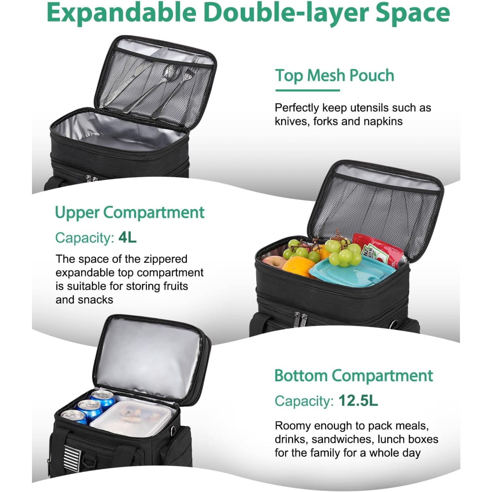 Tactical Lunch Box for Men with 5 Slim Ice Packs, Large Double Deck Insulated Bag for Work