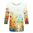 thumbnail image 4 of hxobax Womens Fall Tops Floral Print Long Sleeve Tunic Shirt Casual Crewneck 3/4 Sleeve Pullover Tee, 4 of 5
