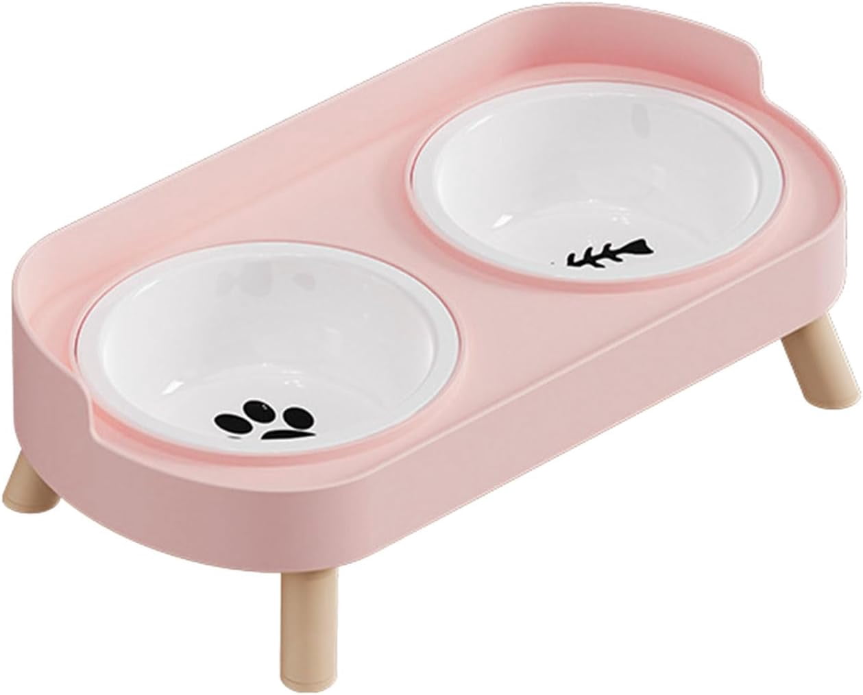 Ceramic Double Bowl Dog Cat Feeder, Food and Water, Dishwasher Safe
