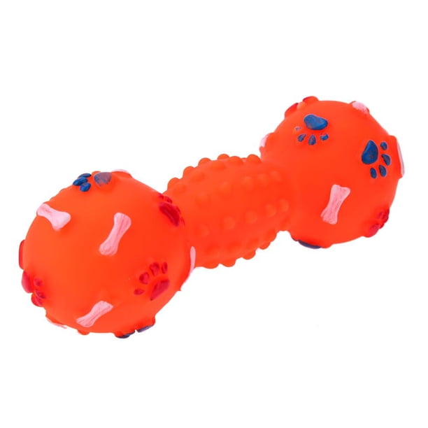 Juguetes para perros con forma de mancuerna punteada para perros Squeeze Squeaky Pet Chew Toy naranja Ehuebsd Libre de BPA