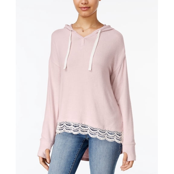 Hippie Rose Juniors Crochet Trim Pullover Hoodie Moonstone L