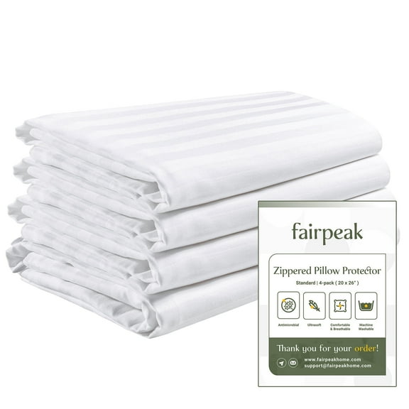 Fairpeak Standard Pillowcase, 100% Long Staple Cotton, Quiet and Breathable, Zippered Cover, 4 Pack