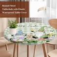 thumbnail image 4 of Easter Round Tablecloth, Fitted Table Cover with Elastic for 55"-60" Round Tables, Spring Gnomes Flowers Rabbit Butterfly Green Plaid Table Cloth Outdoor Indoor Dinning Party Waterproof Tablecloths, 4 of 7