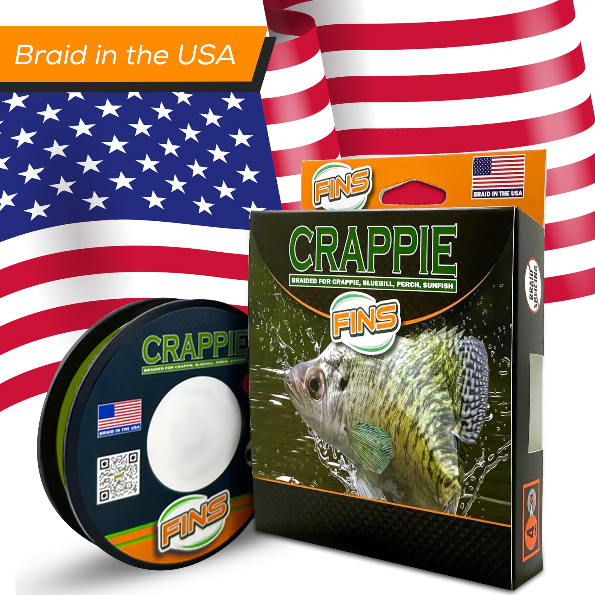 FINS Braids Crappie Ultra-Strong Thin Braided Fishing Line for Crappie, Yellow 8 lb 500 Yds