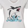thumbnail image 4 of Inktastic Great White Shark Jumping Women's V-Neck T-Shirt, 4 of 5