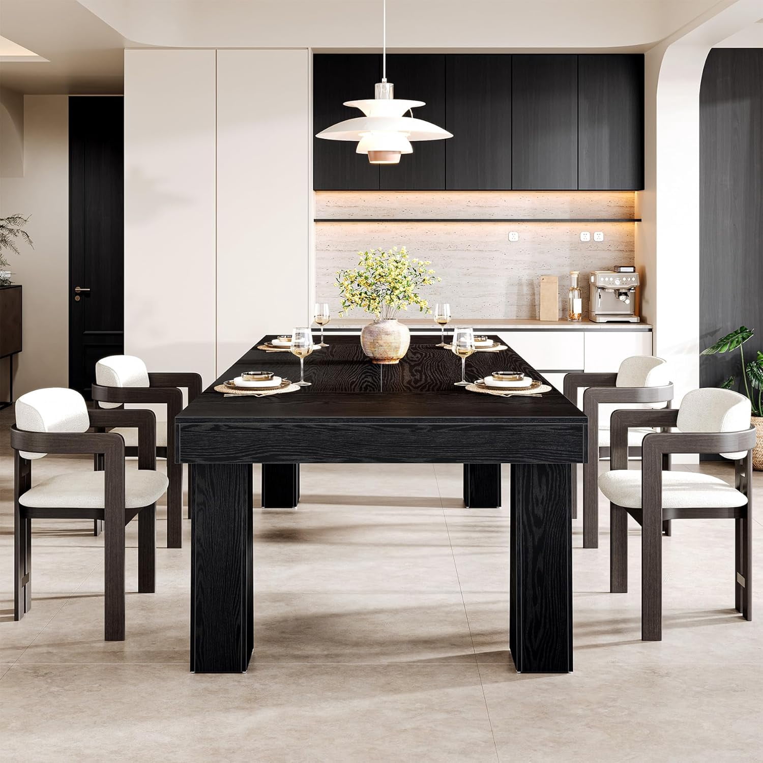 Tribesigns 63'' Dining Table, Modern Rectangular Kitchen Table with Heavy Duty Tapered Legs for Dining Room, Restaurant, (1, Black)