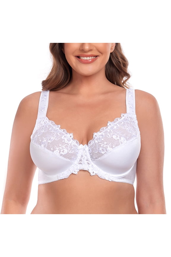 Women's Sexy Lace Embroidered Bras Full Coverage Unlined Underwire Plus Size Bra 42DD