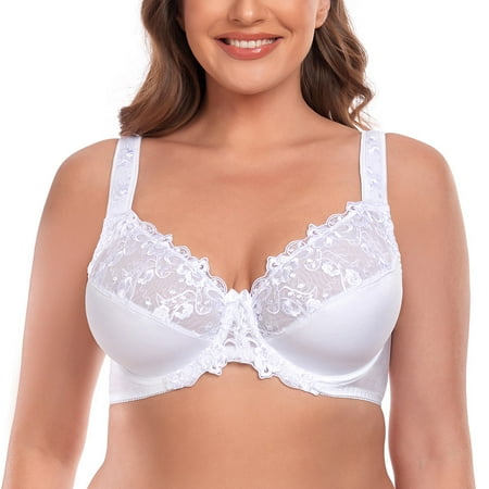 Women s Sexy Lace Embroidered Bras Full Coverage Unlined Underwire Plus Size Bra 38G