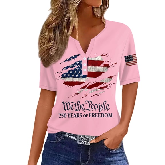 Evdexr 250th Anniversary Usa Shirts Woman V Neck American Flag We the People Shirt Short Sleeve Red Blue and White Patriotic Shirts Graphic T Shirts Pink M