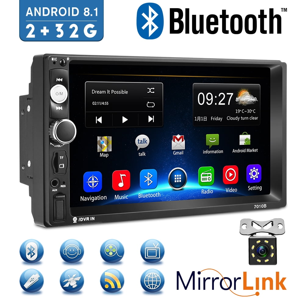 7'' HD Car Stereo Radio GPS Navi MP5 Player 2 DIN Wifi USB AM FM Android 8.1+CAM