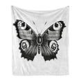 thumbnail image 1 of Black and White Soft Flannel Fleece Throw Blanket, Vanessa Peacock Butterfly Vintage Style Wildlife Theme Nature Artwork, Cozy Plush for Indoor and Outdoor Use, 70" x 90", Black White, by Ambesonne, 1 of 6