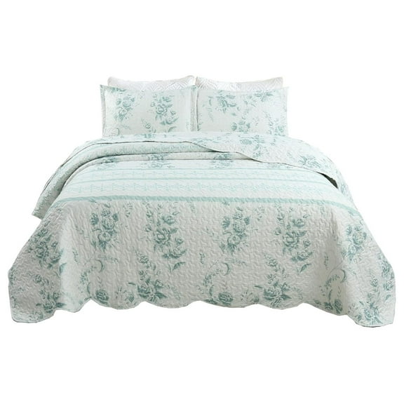 3-Piece Quilt Set Lightweight Bedspread Set Coverlet Set (King, Floral)
