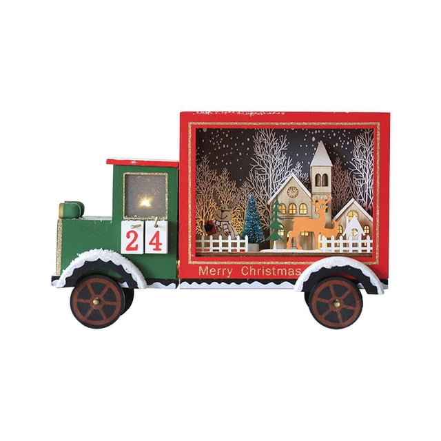 Calendario de cuenta regresiva navideña de coches clásicos TQEHS Madera 31X20X9.5 cm